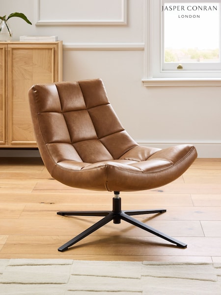 Jasper Conran London Tan Brown Faux Leather Milford Swivel Accent Chair (AJ4201) | €473
