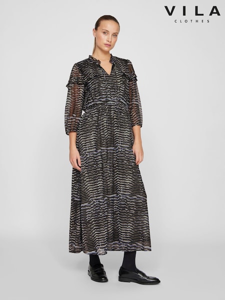 VILA 3/4 Sleeve Gold Flex Chiffon Midaxi Dress (AJ4262) | €27