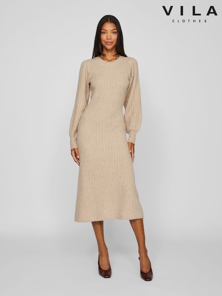 VILA Brown Long Sleeve Rib Knitted Maxi Dress (AJ4263) | €27