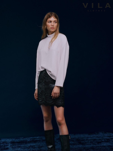 VILA High Waisted Lace Detail PU Skirt (AJ4266) | ‏221‏₪