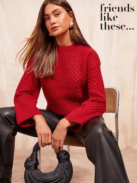 Roșu - Friends Like These Statement Boxy Stitch Pulover (AJ4317) | 151 LEI