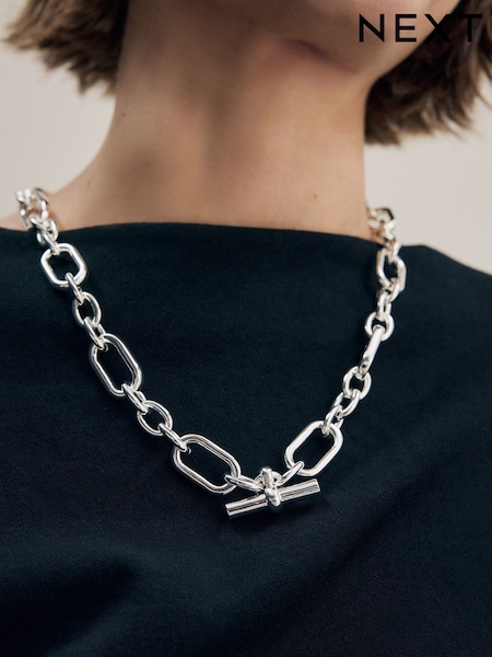 Silver Tone Chunky T-Bar Necklace (AJ4325) | €49