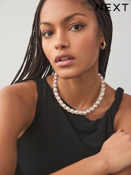 White Pearl Effect Statement Necklace (AJ4330) | 989 UAH