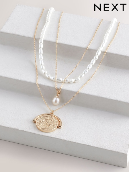 Gold Tone Pearl Effect 3 Layer Necklace (AJ4339) | €20