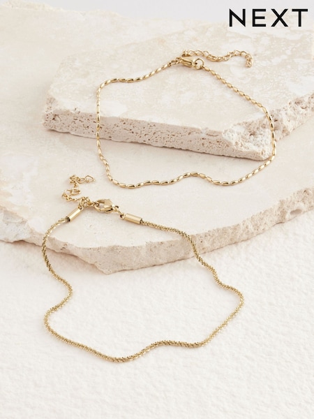 Gold Tone Stainless Steel 2 Row Anklet (AJ4372) | 2,295 ISK