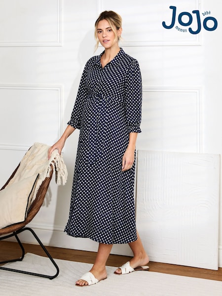 JoJo Maman Bébé Navy Floral Button Through Maternity Midi Shirt Dress (AJ4454) | €79