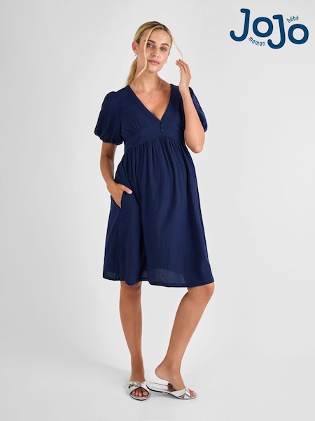 Jojo Maman Bébé Puff Sleeve Seersucker Maternity Mini Dress (AJ4472) | ‏231‏₪