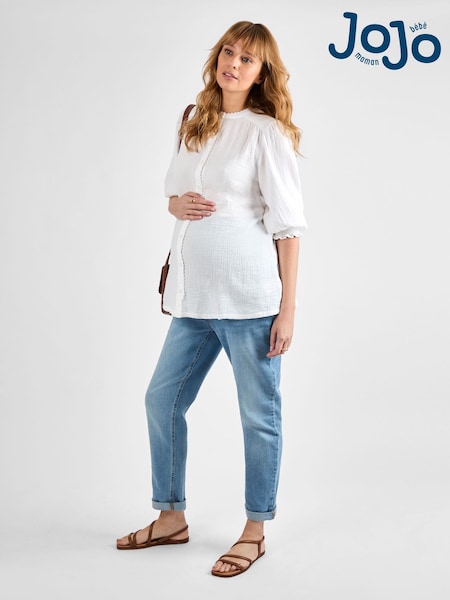 JoJo Maman Bébé White Button Through Textured Maternity Blouse (AJ4507) | €60