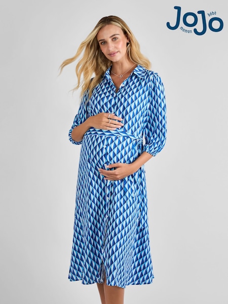 JoJo Maman Bébé Blue Button Through Maternity Midi Shirt Dress (AJ4518) | €79