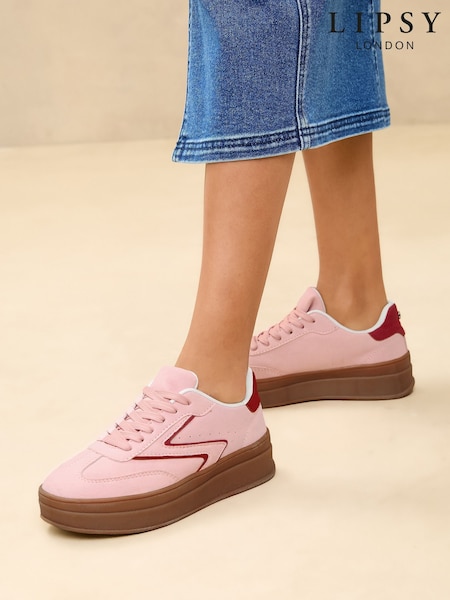 Rosa - Lipsy Chunky Gum Lace Up Flatform Striped Trainers (AJ4542) | kr1 030
