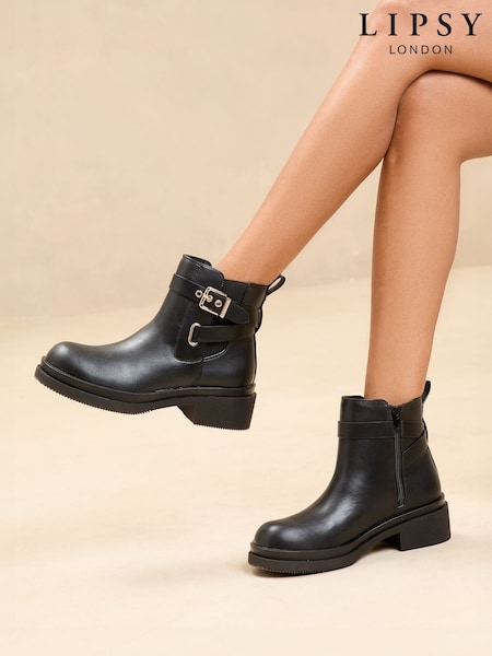 Lipsy Chunky Multi Strap Faux Leather Buckle Faux Leather Ankle Boots (AJ4544) | €36