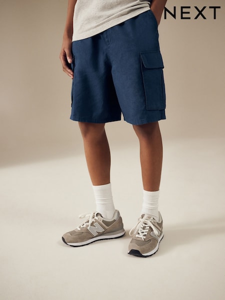 Blue Linen Cargo Shorts (3-16yrs) (AJ4585) | 74 QAR - 89 QAR