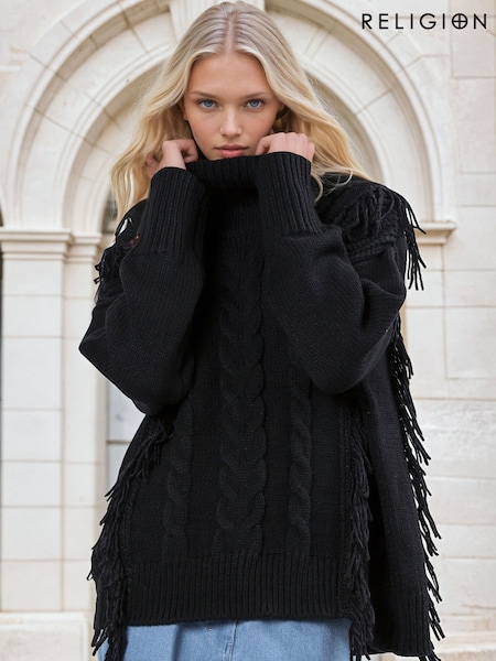 Religion Oversized Jamie Roll Neck Jumper With Cables and Tassles (AJ4625) | 581 LEI