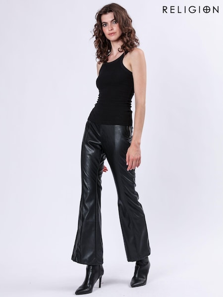 Religion Force Flared Leather Look Trousers (AJ4639) | 313 LEI