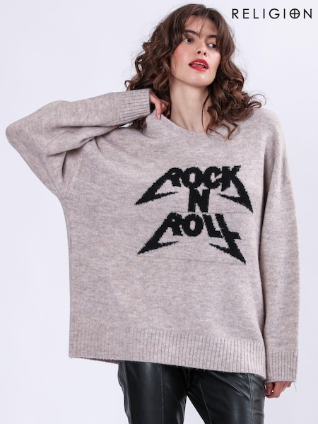 Religion Oversized Rock N Roll Lightning Bolt Jumper in Soft Yarn (AJ4647) | ‏427‏₪