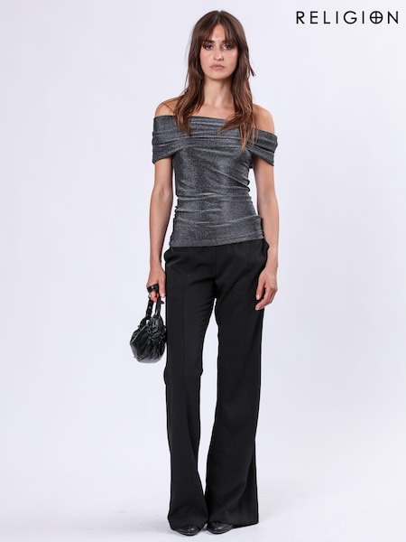 Religion Metallic Off the Shoulder Tanzanite Top in Slinky Metallic Fibre (AJ4661) | €30