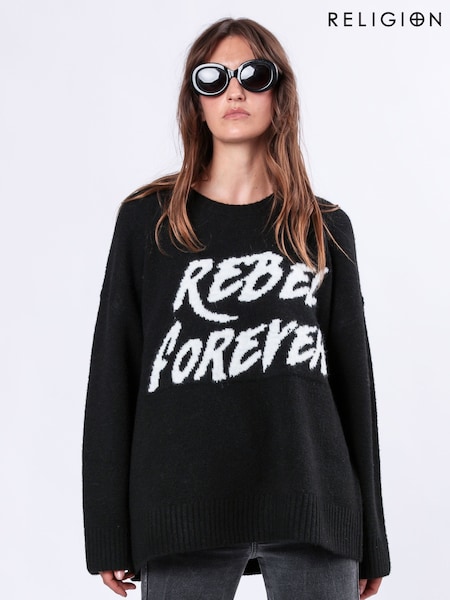Religion Black Oversized Rebel Forever Jumper in Soft Yarn (AJ4664) | €108