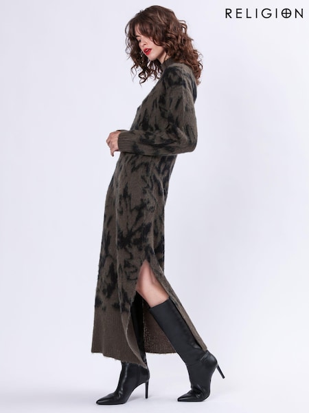 Religion Green Reverse Roll Neck knitted Dress (AJ4666) | ₪453