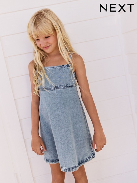 Blue 100% Cotton Strappy Denim Dress (3-16yrs) (AJ4702) | R$ 135 - R$ 185