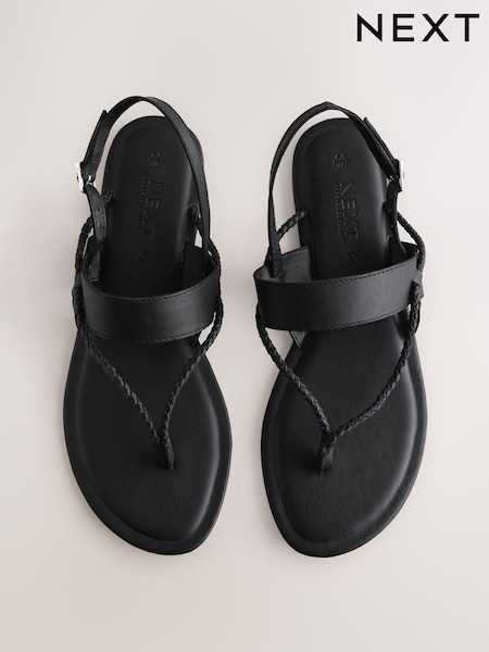 Black Leather Standard/Wide Fit Forever Comfort® Plaited Toe Tong Sandals (AJ4708) | €31.50