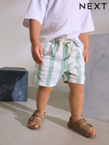 Sage/White Stripe Linen Blend Pull-On Shorts (3mths-7yrs) (AJ4742) | R$ 75 - R$ 95