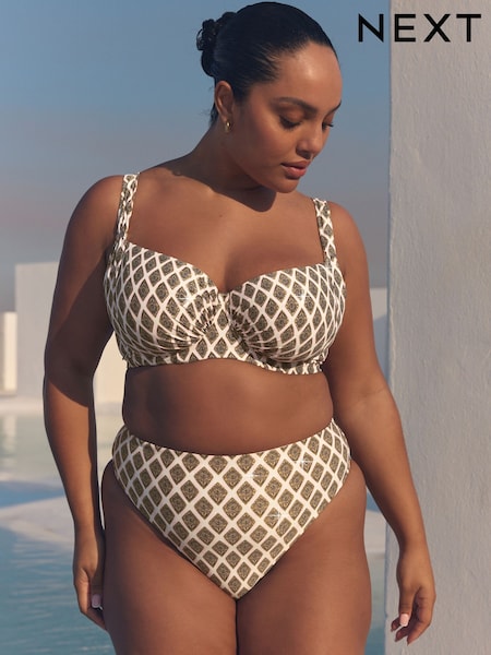 Khaki Green/Cream Foil Woodblock Ultimate Support F-K Underwired Bikini Top (AJ4745) | €53