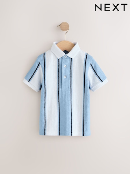 Blue/White 100% Cotton Short Sleeve Textured Polo Shirt (3mths-7yrs) (AJ4748) | $18 - $21