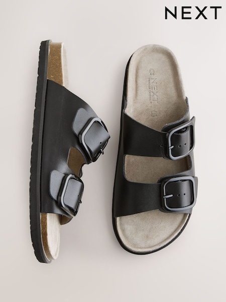 Piele neagră - Sandale cu talpă confortabilă și baretă dublă Forever Comfort® (AJ4749) | 185 LEI
