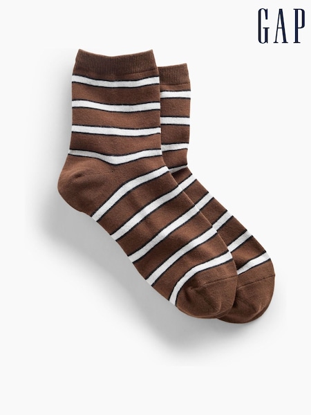 Brown - Gap Stripe Half Crew Socks