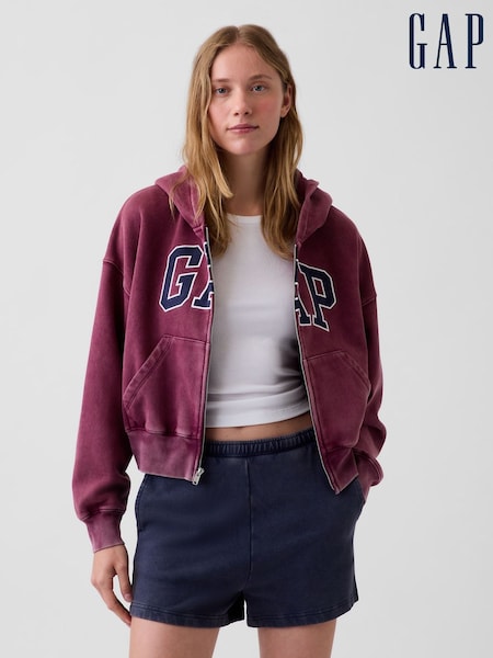 Burgundy - Gap Vintage Soft Oversized Logo Zip-up Hoodie