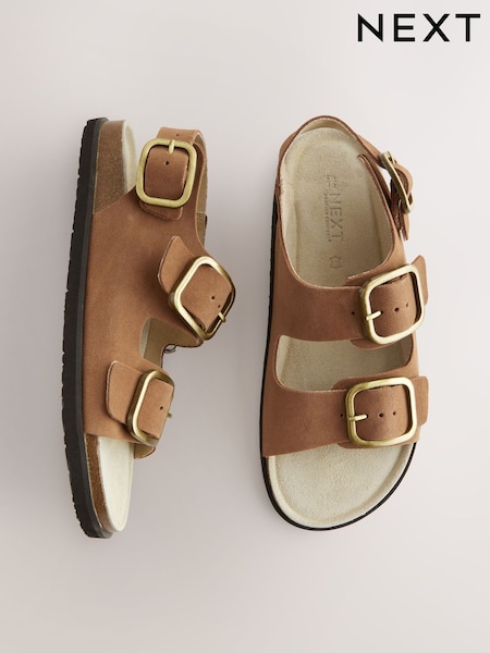 Tan Brown Leather Forever Comfort® Back Strap Footbed Sandals (AJ4759) | €44