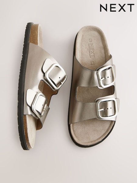 فضي برَّاق - جلد - Forever Comfort® Double Strap Footbed Sandals (AJ4762) | ‏122 د.إ.‏