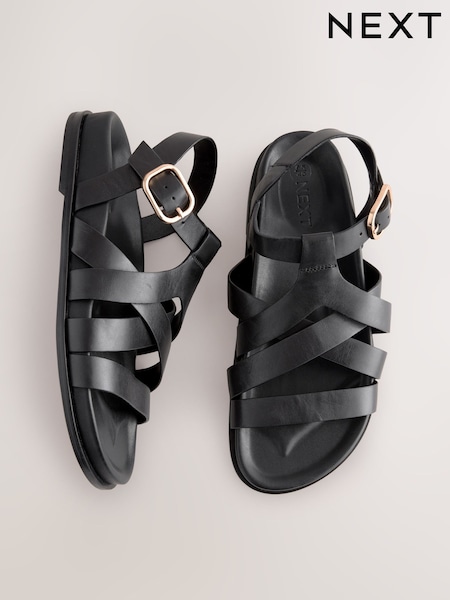 Cuir noir - Cross Strap Sandales à pieds (AJ4764) | € 45