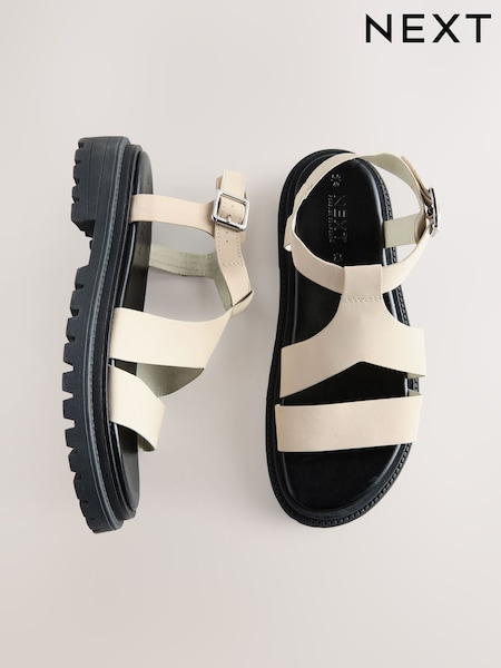 Bone Cream Leather Forever Comfort® Chunky Cross Strap Sandals (AJ4778) | €70.50