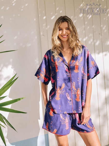 Their Nibs Navy Lobster Love Oversized Short Pyjama Set (AJ4820) | €60