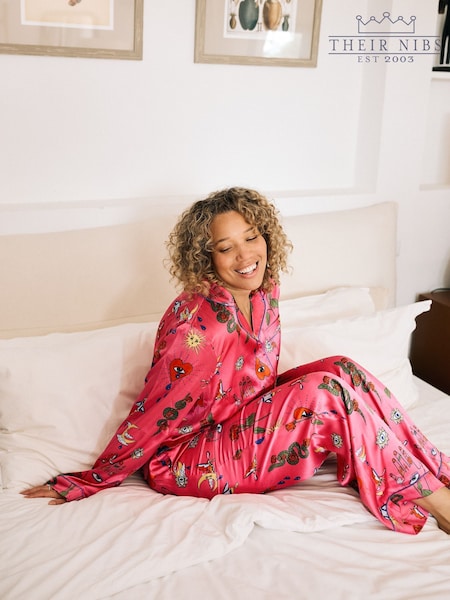 Their Nibs Pink Magic Traditional Satin Long Pyjama Set (AJ4821) | €53
