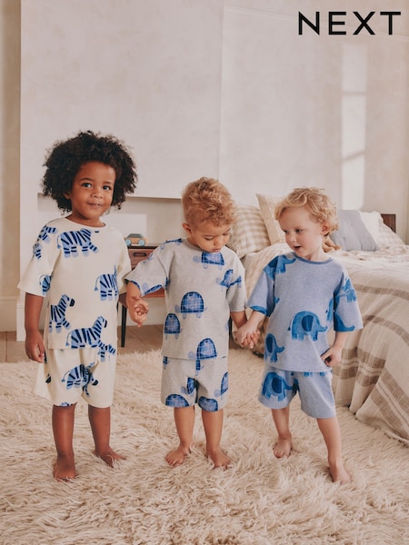 Blue/Ecru Water colour animal print - Short Pyjamas 3 Pack (9mths-8yrs) (AJ4841) | 28 € - 36 €