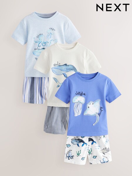 Blue/White Sea Life - Short Pyjamas 3 Pack (9mths-12yrs) (AJ4843) | 35 € - 46 €