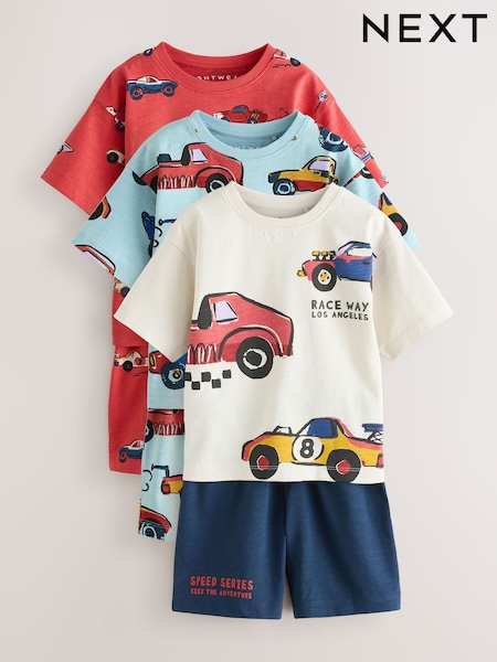Red/Ecru Cars Short Pyjamas 3 Pack (9mths-10yrs) (AJ4849) | R$ 205 - R$ 265