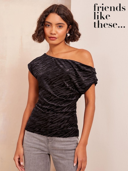 Friends Like These Black Off The Shoulder Drape Top (AJ4851) | 121 QAR