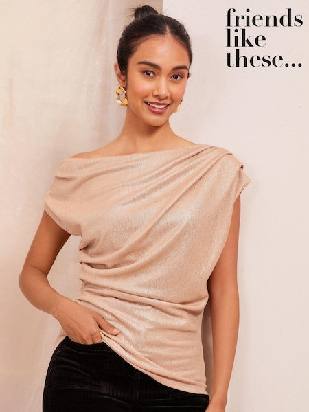 Friends Like These Rose Gold Off The Shoulder Drape Top (AJ4854) | €27