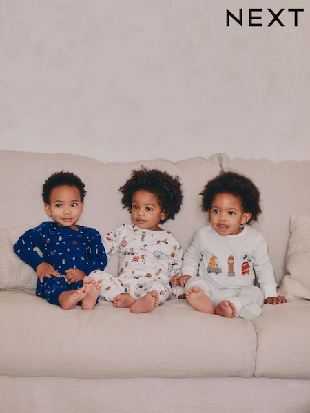 Navy/White London Bus - 3 Pack Snuggle Pyjamas (9mths-8yrs) (AJ4855) | 34 € - 43 €
