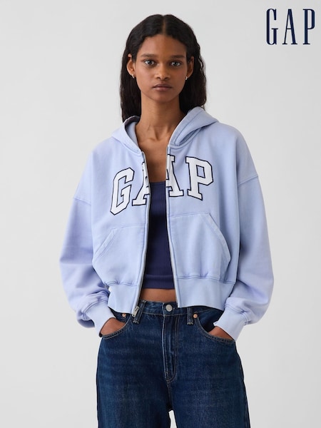 Light Blue - Gap Vintage Soft Oversized Logo Zip-up Hoodie