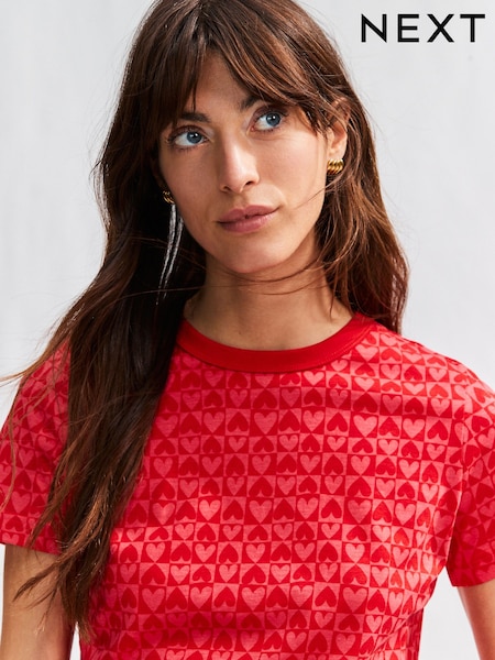 Pink/Red Essential Pure Cotton Short Sleeve Crew Neck T-Shirt (AJ4974) | EGP480