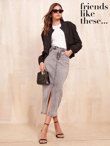 Friends Like These Split Front Denim Midaxi Skirt (AJ4988) | ‏196‏₪