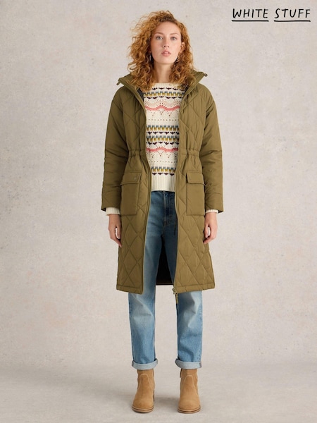 White Stuff Green Lorena Quilted Coat (AJ5010) | ₪631