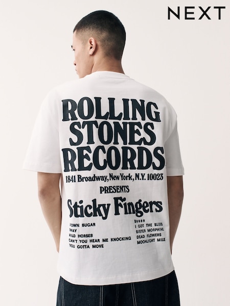 bela The Rolling kameno siva - Ohlapen kroj - Band Graphic Print T-Shirt (AJ5021) | € 27