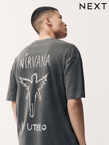 Charcoal Grey Nirvana Regular Fit Band Graphic Print T-Shirt (AJ5022) | R$ 240