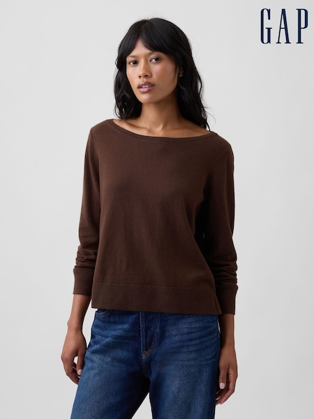 Chocolate Brown - Gap Relaxed Jersey Boatneck Jumper