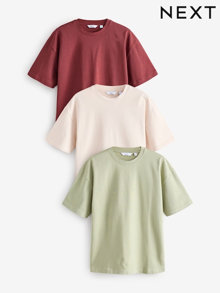 Ecru White/Green/Rust Red Relaxed Fit Heavyweight T-Shirts 3 Pack (AJ5063) | AED197